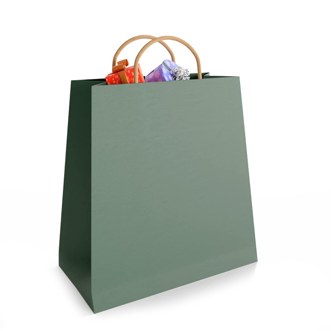 Amiff Sage Shopping Bags 16 x 6 x 12 Pack of 50 Sage Green Paper Bags with Handles Bulk 150 GSM Sage Green Kraft Bags with Handles Natural Sage Gift Bags with Handles Sage Color Gift Bags Bulk